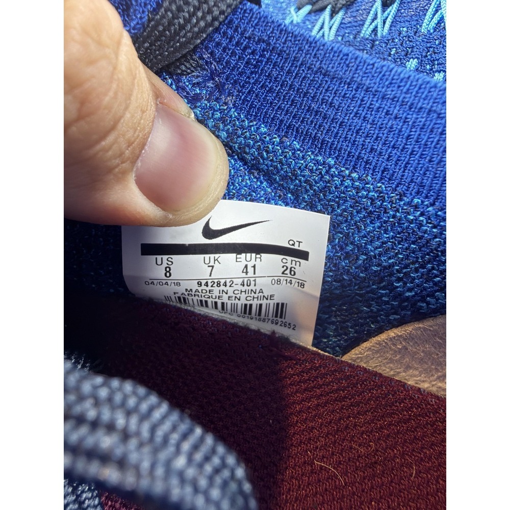 Nike Air VaporMax Flyknit 2 Shoes Mens 8 Blue Maroon Sneakers 942842-401 - Picture 5 of 14